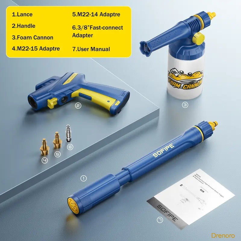 5-in-1 Pressure Washer Gun with Foam Cannon & 5 Spray Nozzles