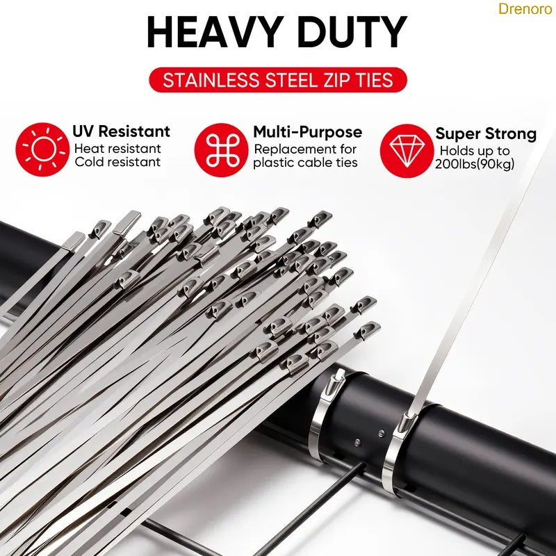 100PCS Stainless Steel Zip Ties & Tensioning Gun Kit – Heavy Duty 200LB Strength