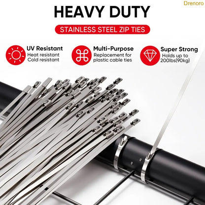 100PCS Stainless Steel Zip Ties & Tensioning Gun Kit – Heavy Duty 200LB Strength