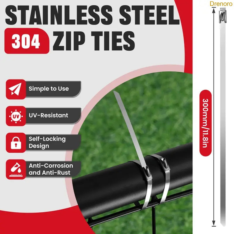 100PCS Stainless Steel Zip Ties & Tensioning Gun Kit – Heavy Duty 200LB Strength